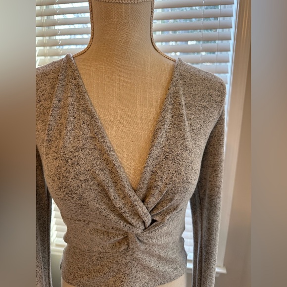 Free People Gray Long Sleeve Twist Front Top - Picture 2 of 5